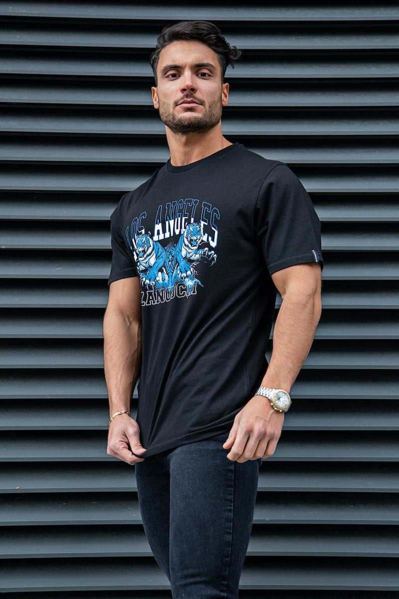 Men’s T-shirt Black/Blue - Los Angeles Tiger Print